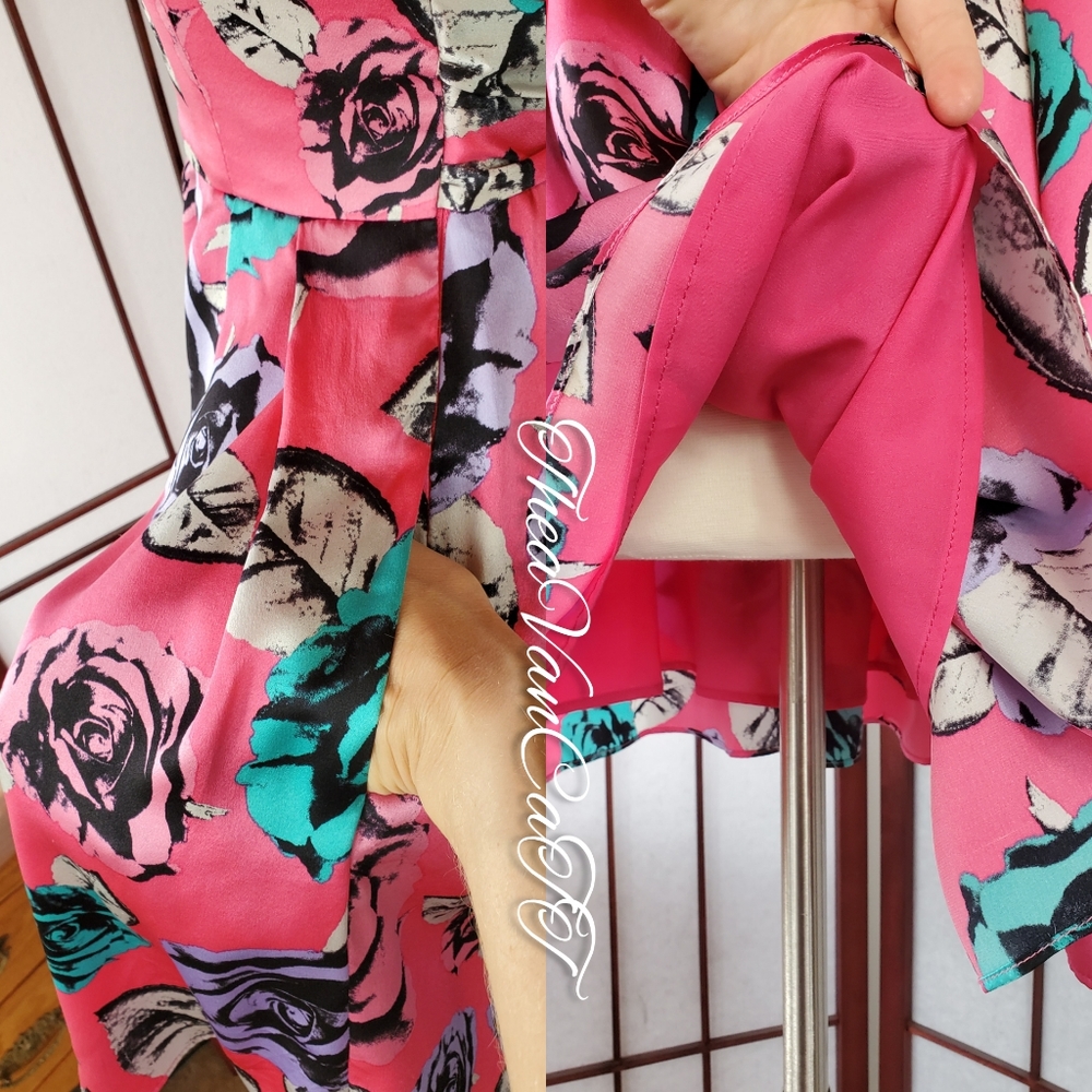 Vintage ♡BJ Strapless Rose Print 2 Pocket Sundress - Picture 5 of 6